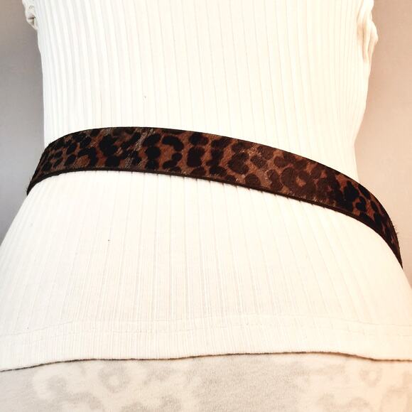 Nine West Hairy Cow Hide Animal Print Belt Medium Waist Black Brown Gray - Picture 3 of 13